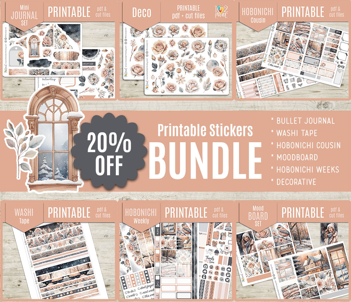 Rose Winter Complete Sticker Bundle | All 6 Sets | Floral Night Collection | PDF Cut Files