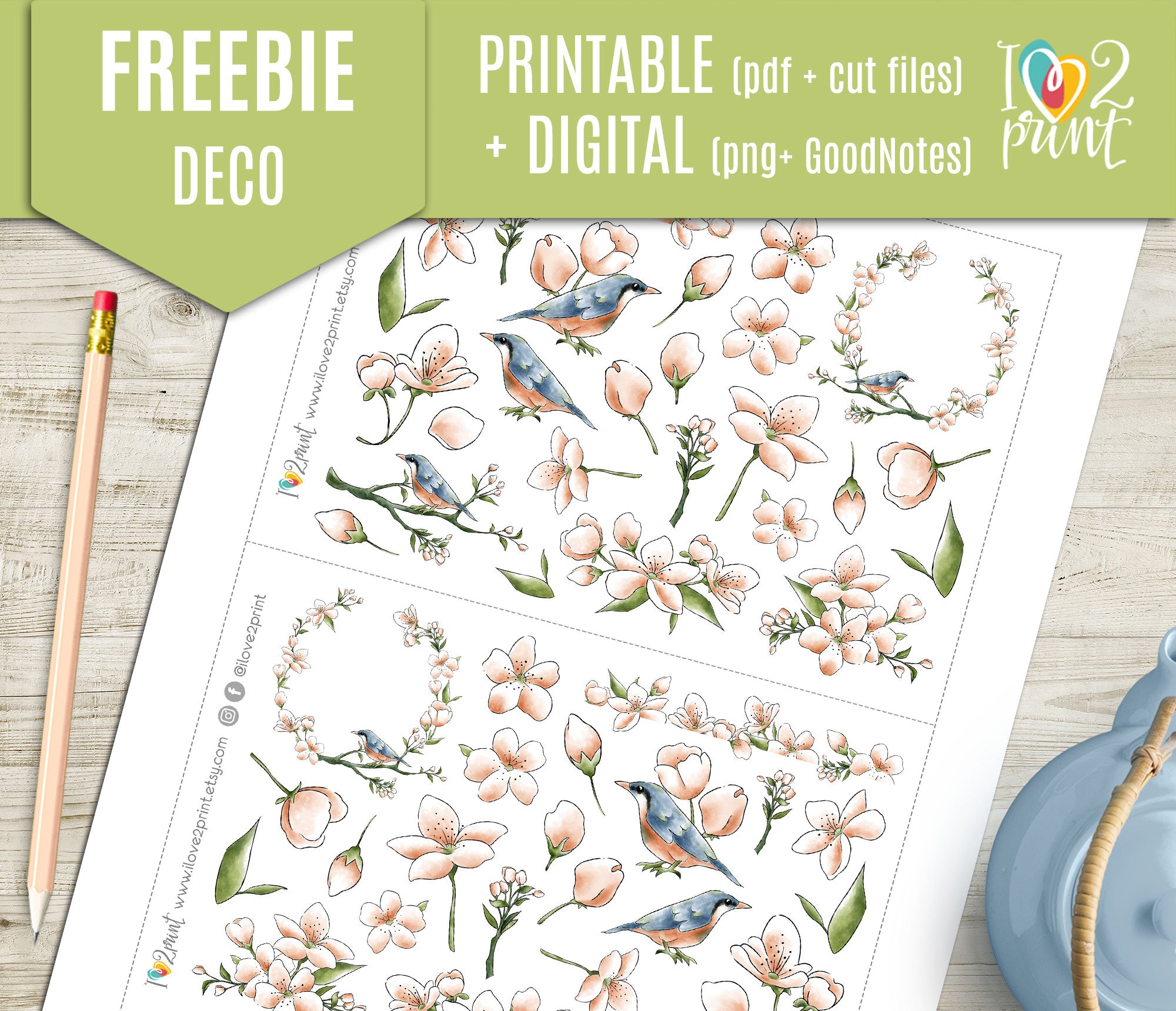 Spring Birds Printable FREEBIE Spring Birds Decorative - Printable Planner Stickers - Pdf & C ...