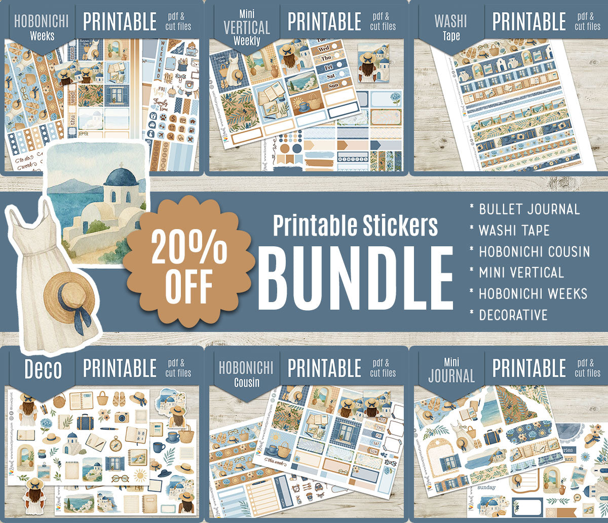 Summer in Greece Complete Sticker Bundle | All 6 Sets | Mediterranean Collection | PDF Cut Files