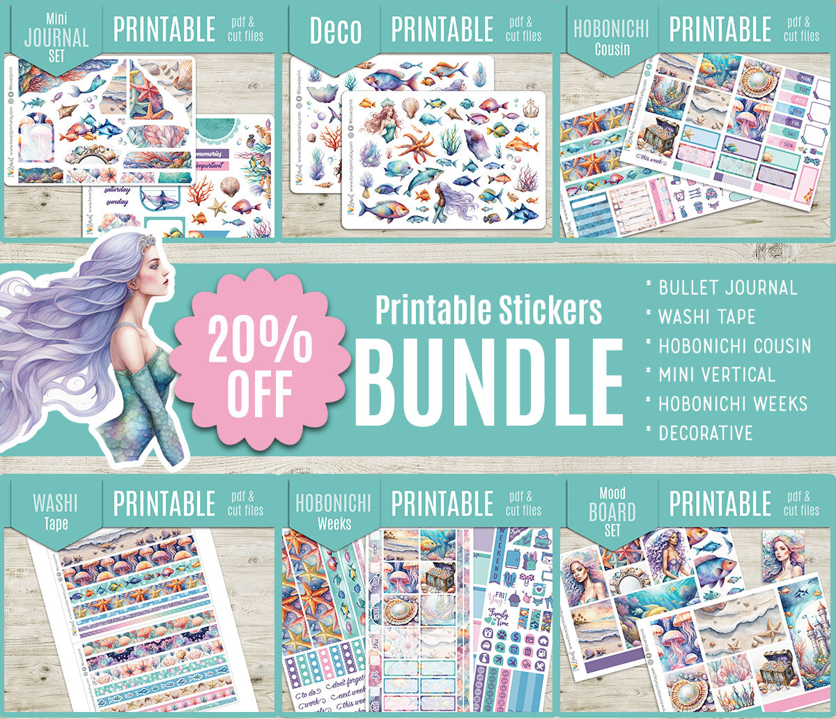 Under the Sea Complete Sticker Bundle | All 6 Sets | Purple Turquoise Mermaid Collection | PDF
