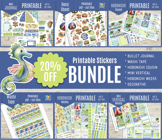 Watercolor Summer Complete Sticker Bundle | All 6 Sets | Hand Painted Sea Collection | PDF