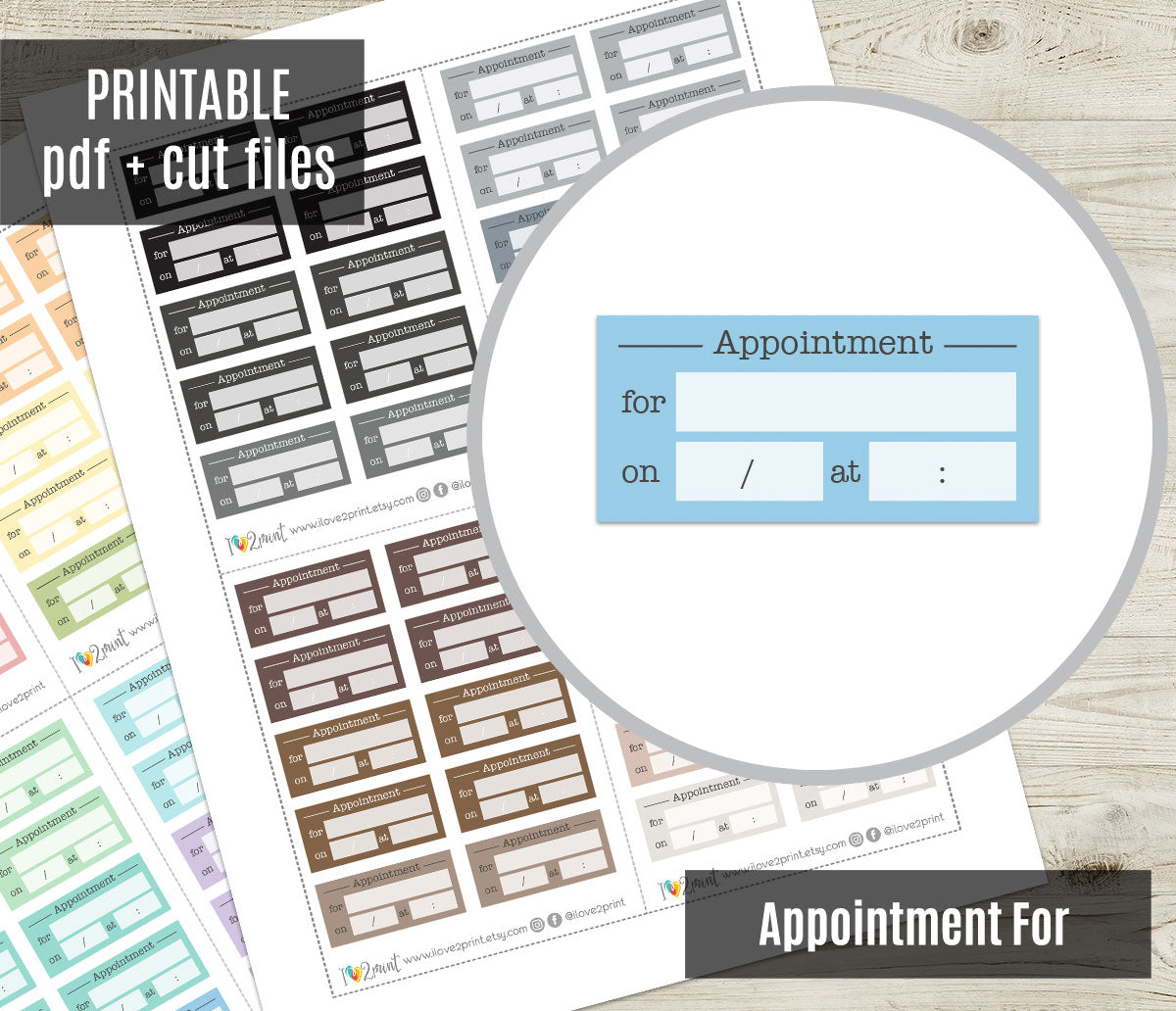Appointment Label Printable Planner Stickers | Date Time Location | PDF Cut Files | Instant Download