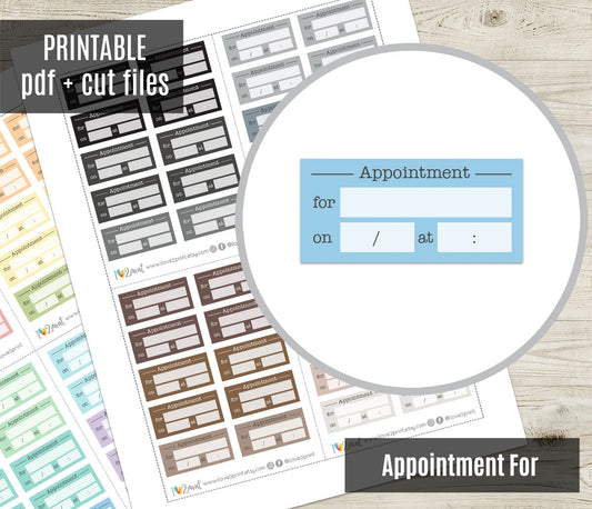 Appointment Label Printable Planner Stickers | Date Time Location | PDF Cut Files | Instant Download