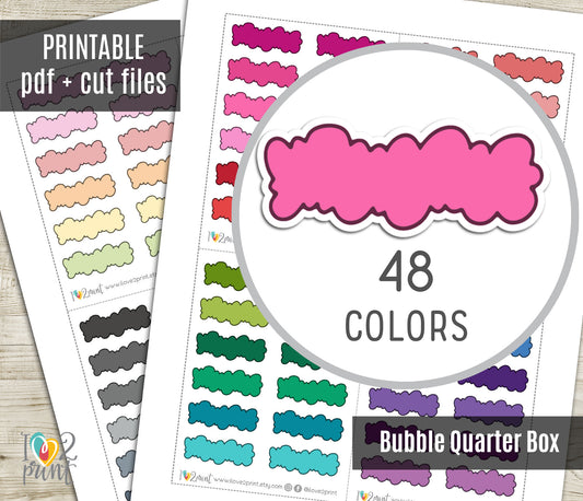 48 Colorful Bubble Doodle Quarter Box Stickers | Printable Functional Planner Supplies | PDF & Cut Files