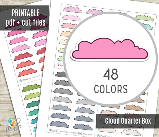 48 Colorful Cloud Doodle Quarter Box Stickers | Printable Functional Planner Supplies | PDF & Cut Files