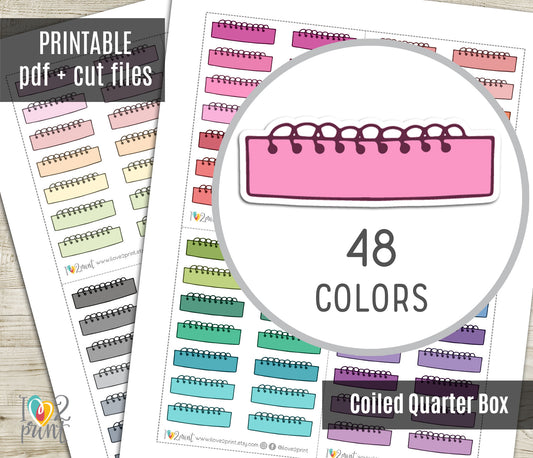 48 Colorful Coiled Note Quarter Box Stickers | Printable Functional Planner Supplies | PDF & Cut Files