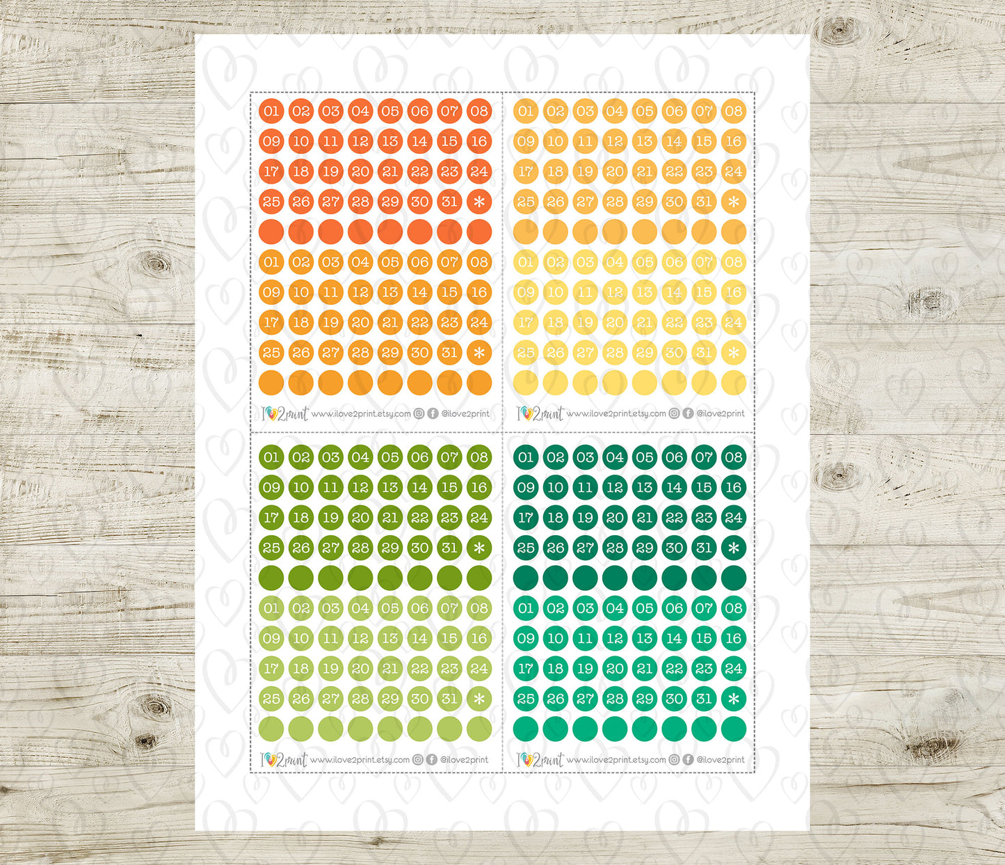 Day Dots Bold Colors – Printable Planner Stickers for Calendars & Journals – PDF + Cut Files – Instant Download