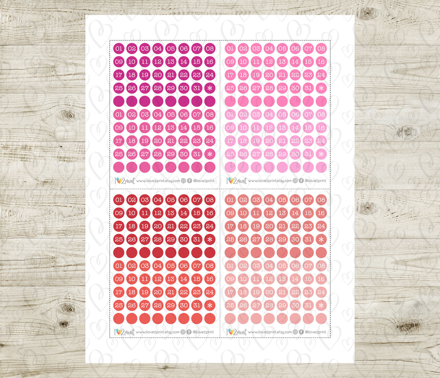 Day Dots Bold Colors – Printable Planner Stickers for Calendars & Journals – PDF + Cut Files – Instant Download