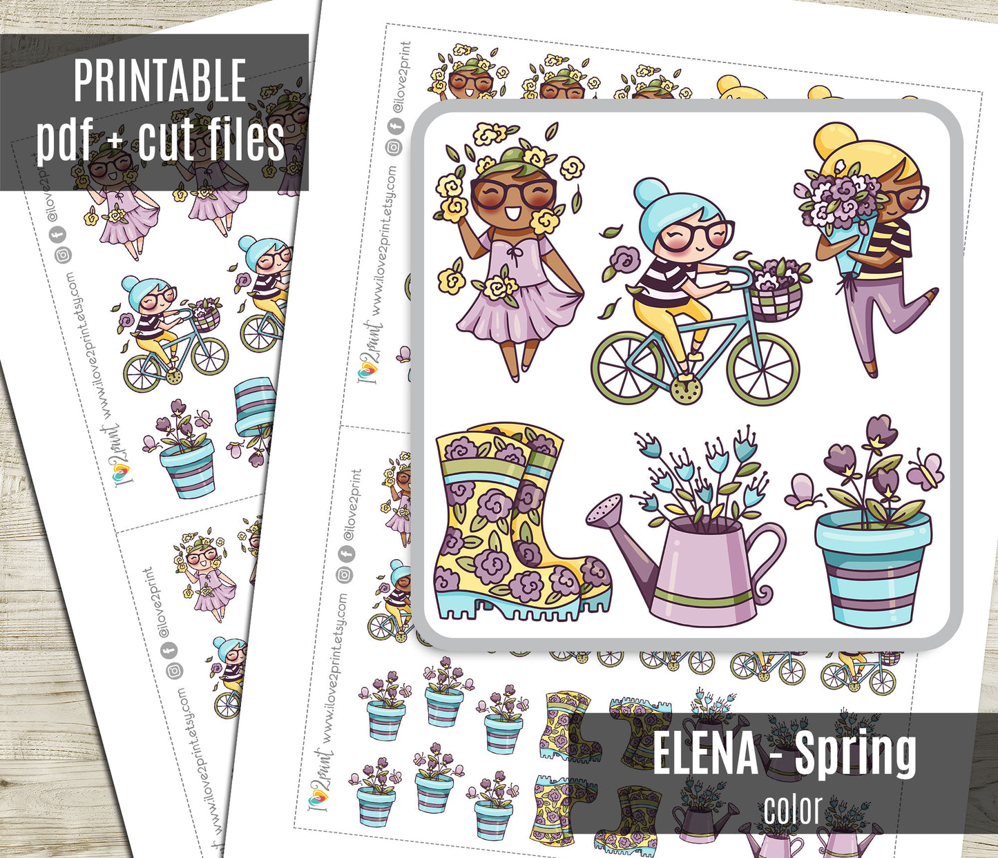 Elena Spring – Color (2 skin tones) Printable Stickers (PDF + Cut Files)