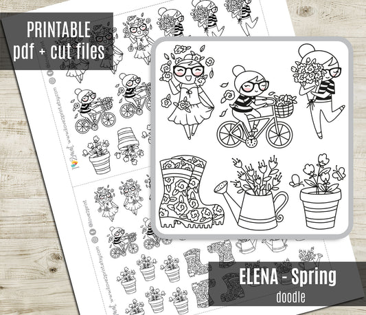 Elena Spring – Doodle Printable Stickers (PDF + Cut Files)