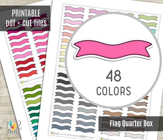 48 Colorful Flag Note Quarter Box Stickers | Printable Functional Planner Supplies | PDF & Cut Files