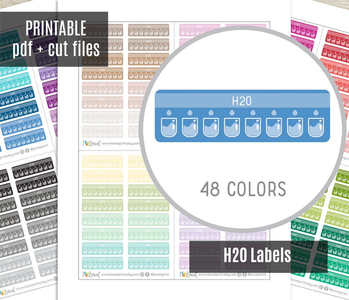 Hydration H2O Stickers - Functional Printable Stickers - PDF & Cut Files