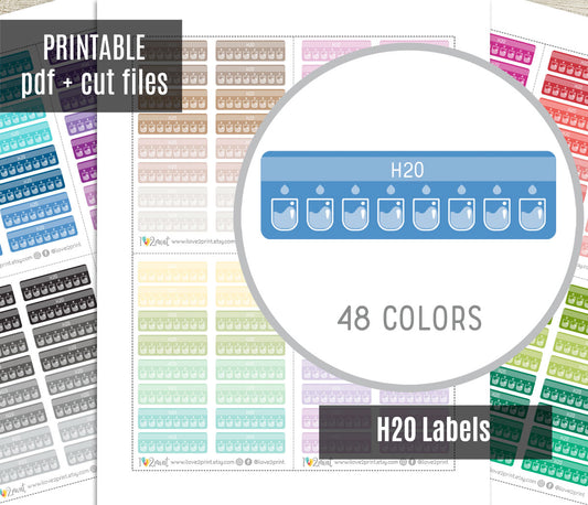 Hydration H2O Stickers - Functional Printable Stickers - PDF & Cut Files
