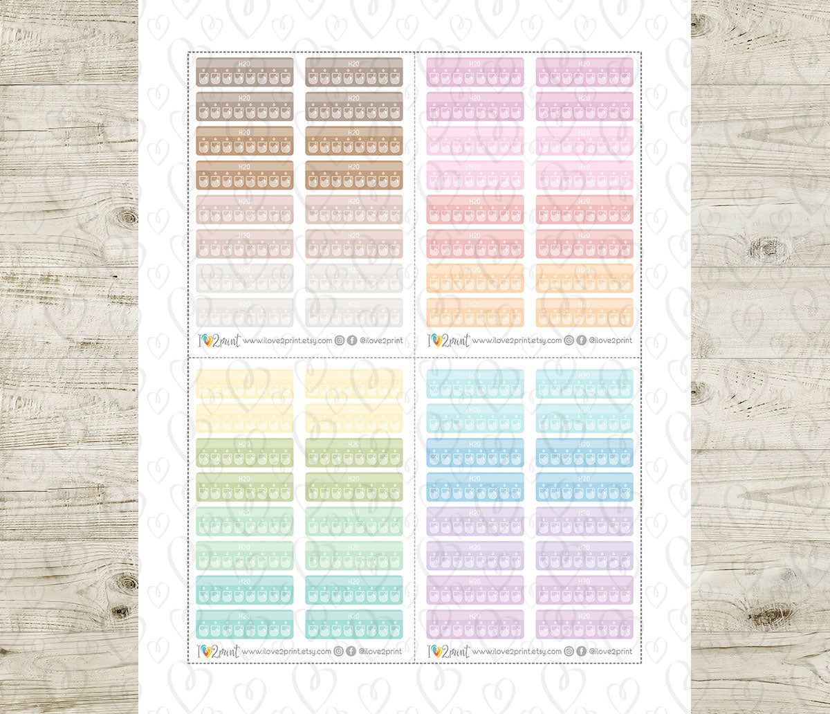 Hydration H2O Stickers - Functional Printable Stickers - PDF & Cut Files