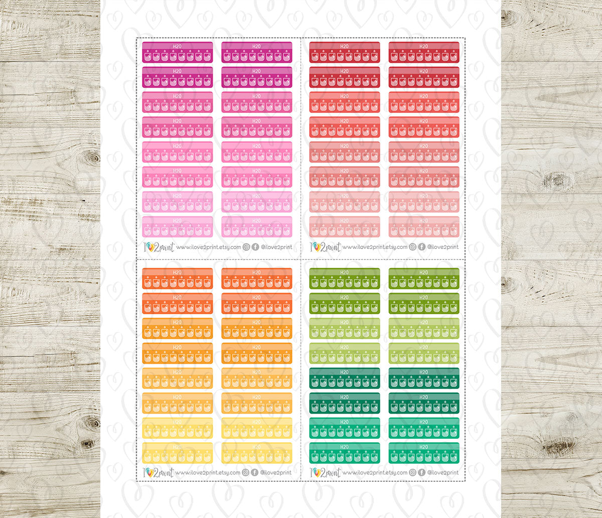 Hydration H2O Stickers - Functional Printable Stickers - PDF & Cut Files
