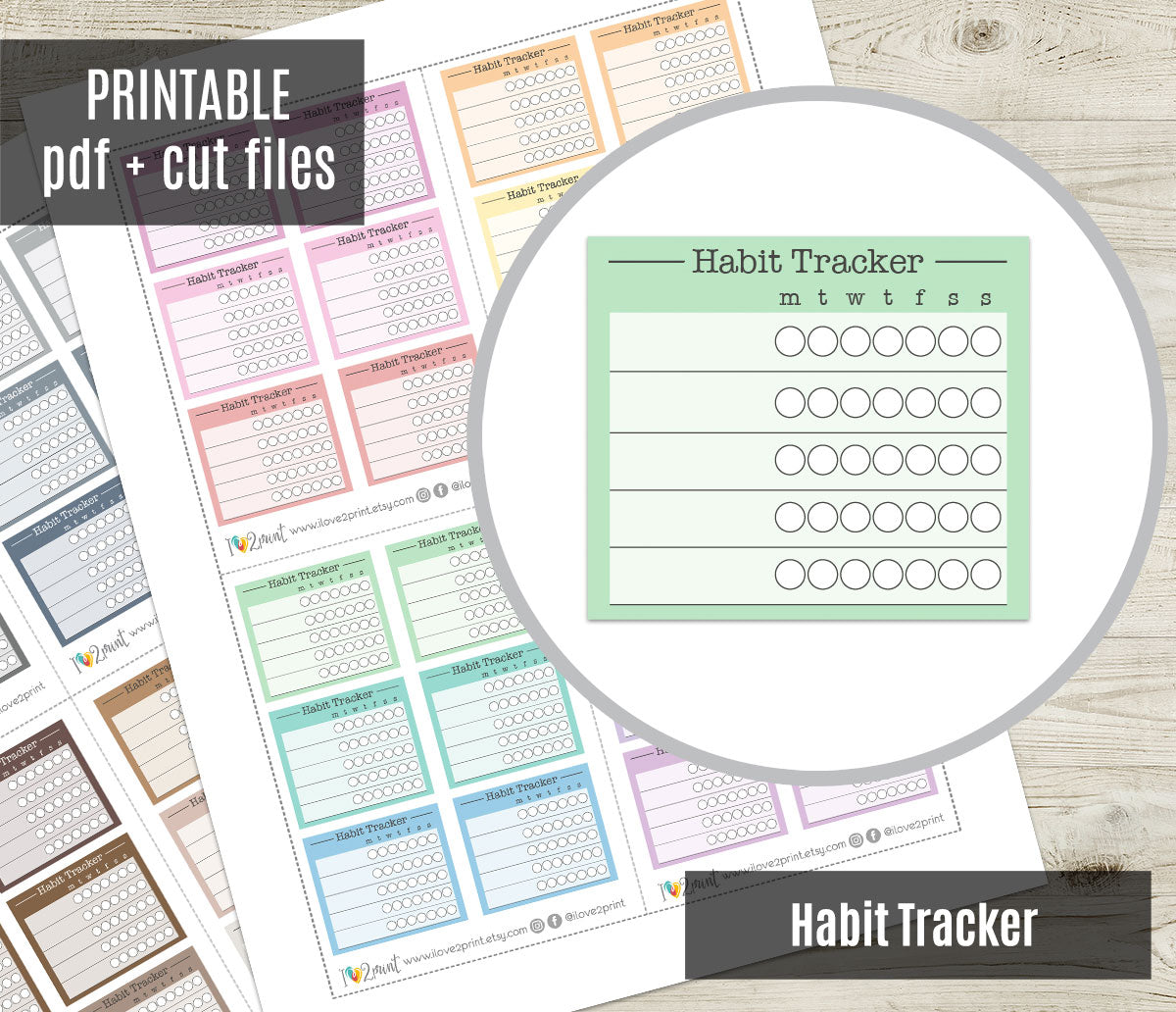 Habit Tracker Printable Planner Stickers | Daily Weekly Monthly | PDF Cut Files | Instant Download