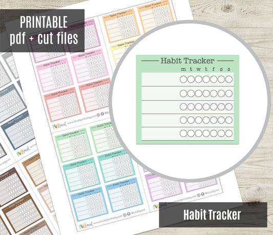 Habit Tracker Printable Planner Stickers | Daily Weekly Monthly | PDF Cut Files | Instant Download