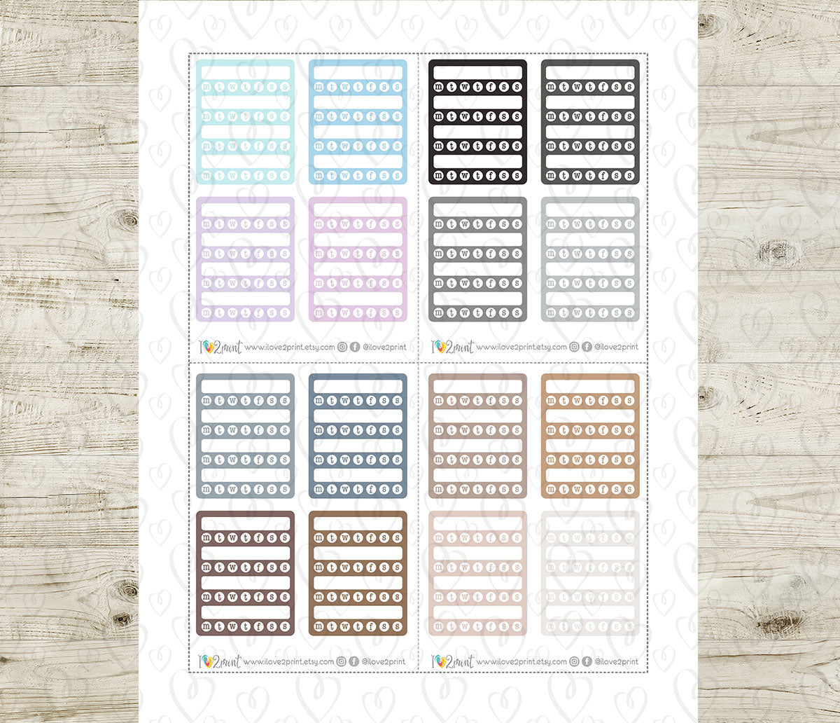 Habit Tracker Boxes Printable Planner Stickers | Daily Weekly Monthly | PDF Cut Files
