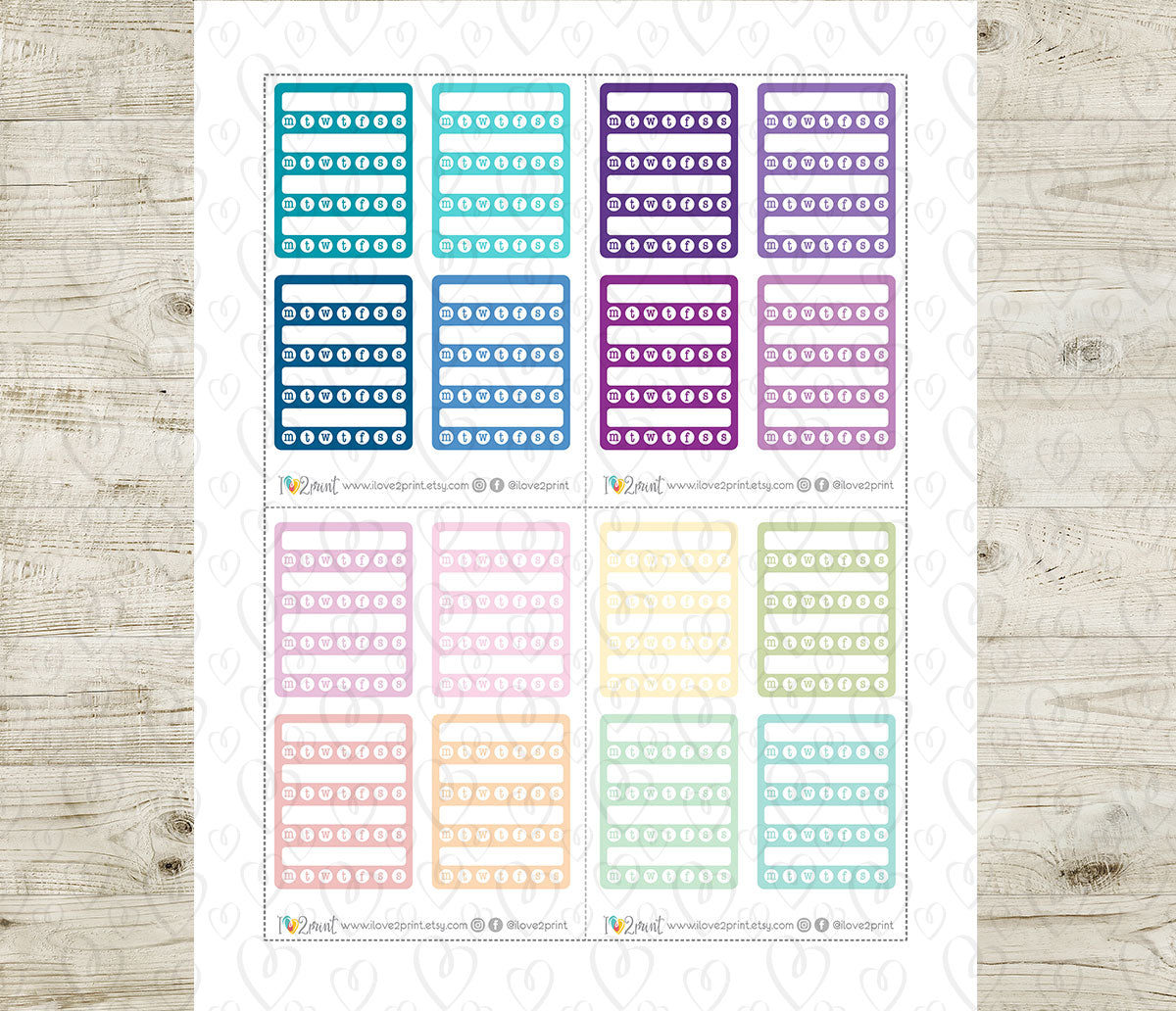 Habit Tracker Boxes Printable Planner Stickers | Daily Weekly Monthly | PDF Cut Files