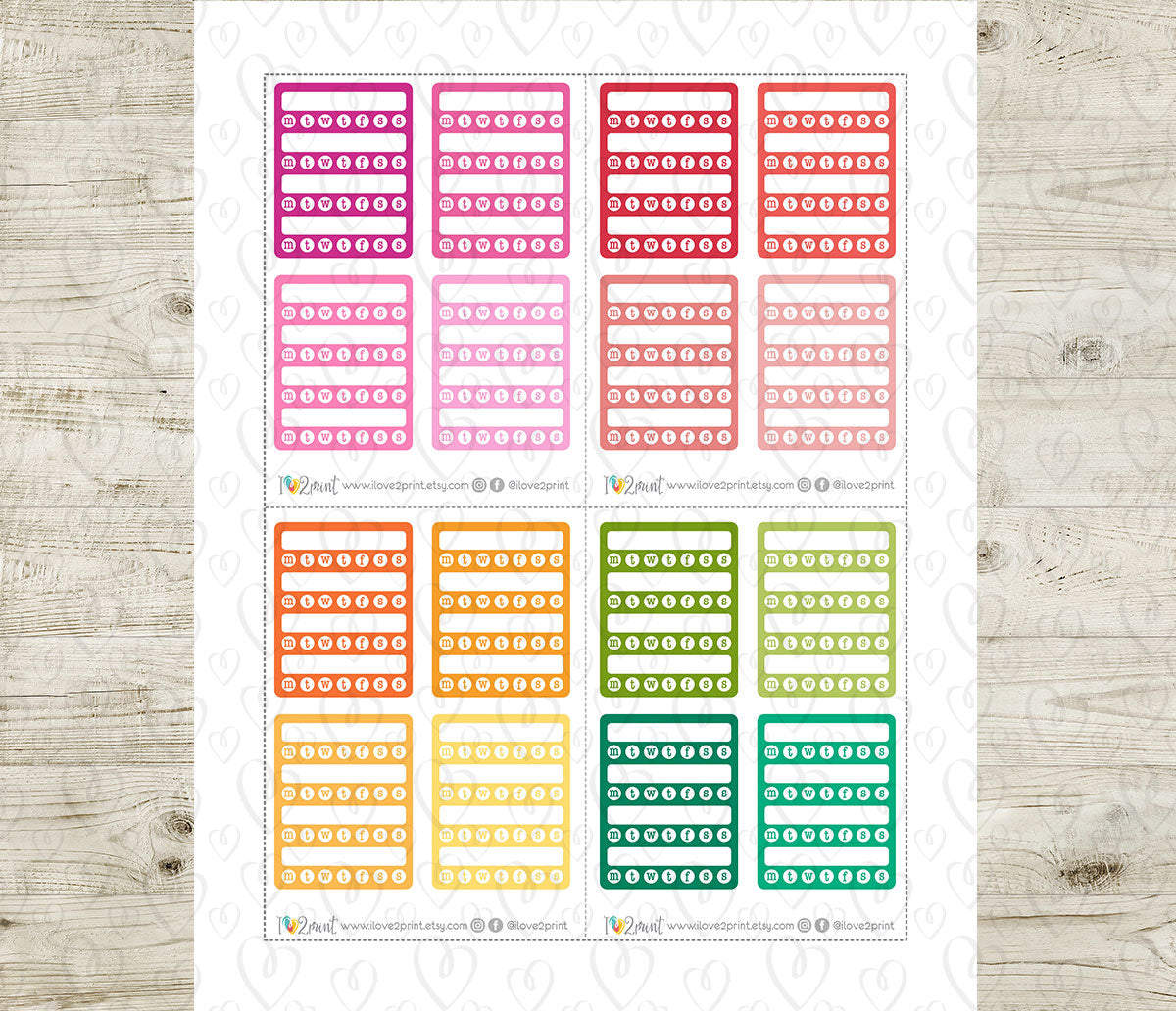 Habit Tracker Boxes Printable Planner Stickers | Daily Weekly Monthly | PDF Cut Files