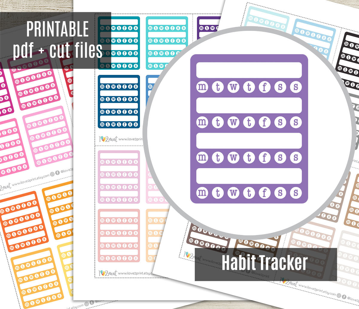 Habit Tracker Boxes Printable Planner Stickers | Daily Weekly Monthly | PDF Cut Files