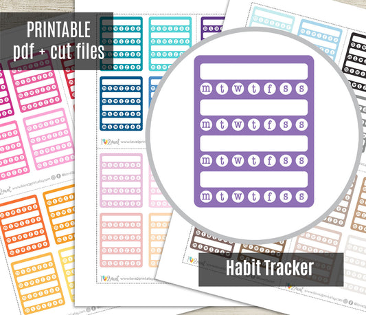 Habit Tracker Boxes Printable Planner Stickers | Daily Weekly Monthly | PDF Cut Files