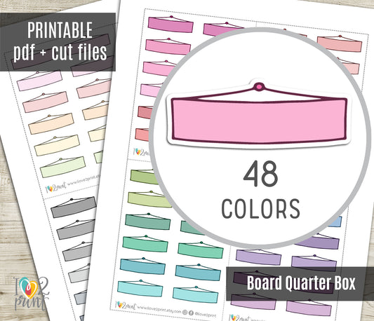 48 Colorful Hanging Note Doodle Quarter Box Stickers | Printable Functional Planner Supplies | PDF & Cut Files