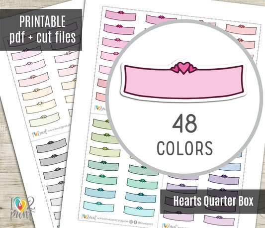48 Colorful Hearts Note Doodle Quarter Box Stickers | Printable Functional Planner Supplies | PDF & Cut Files