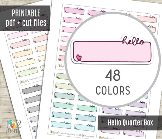 48 Colorful Hello Note Doodle Quarter Box Stickers | Printable Functional Planner Supplies | PDF & Cut Files