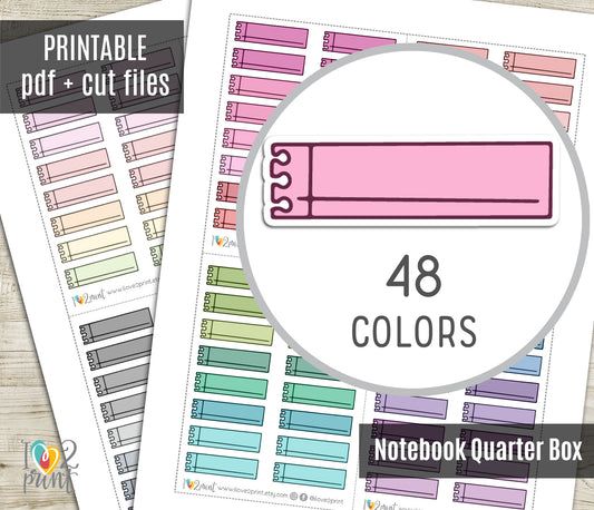 48 Colorful Notebook Note Doodle Quarter Box Stickers | Printable Functional Planner Supplies | PDF & Cut Files