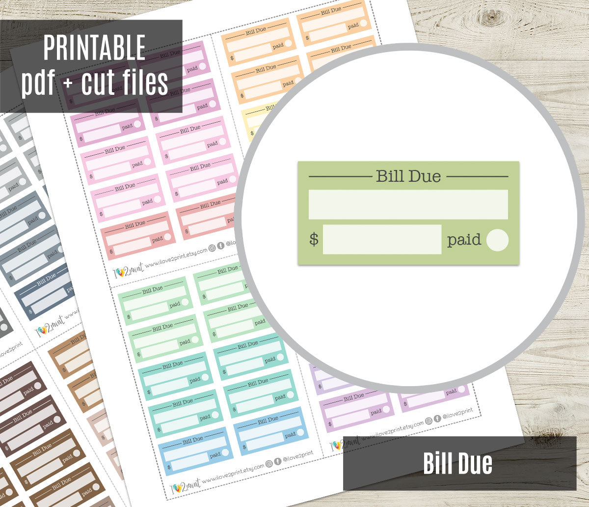 Pay Bills Printable Planner Stickers | Due Date Amount Account | PDF Cut Files | Instant Download