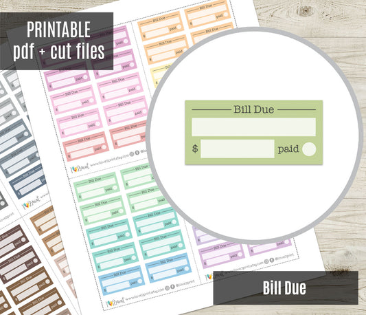 Pay Bills Printable Planner Stickers | Due Date Amount Account | PDF Cut Files | Instant Download