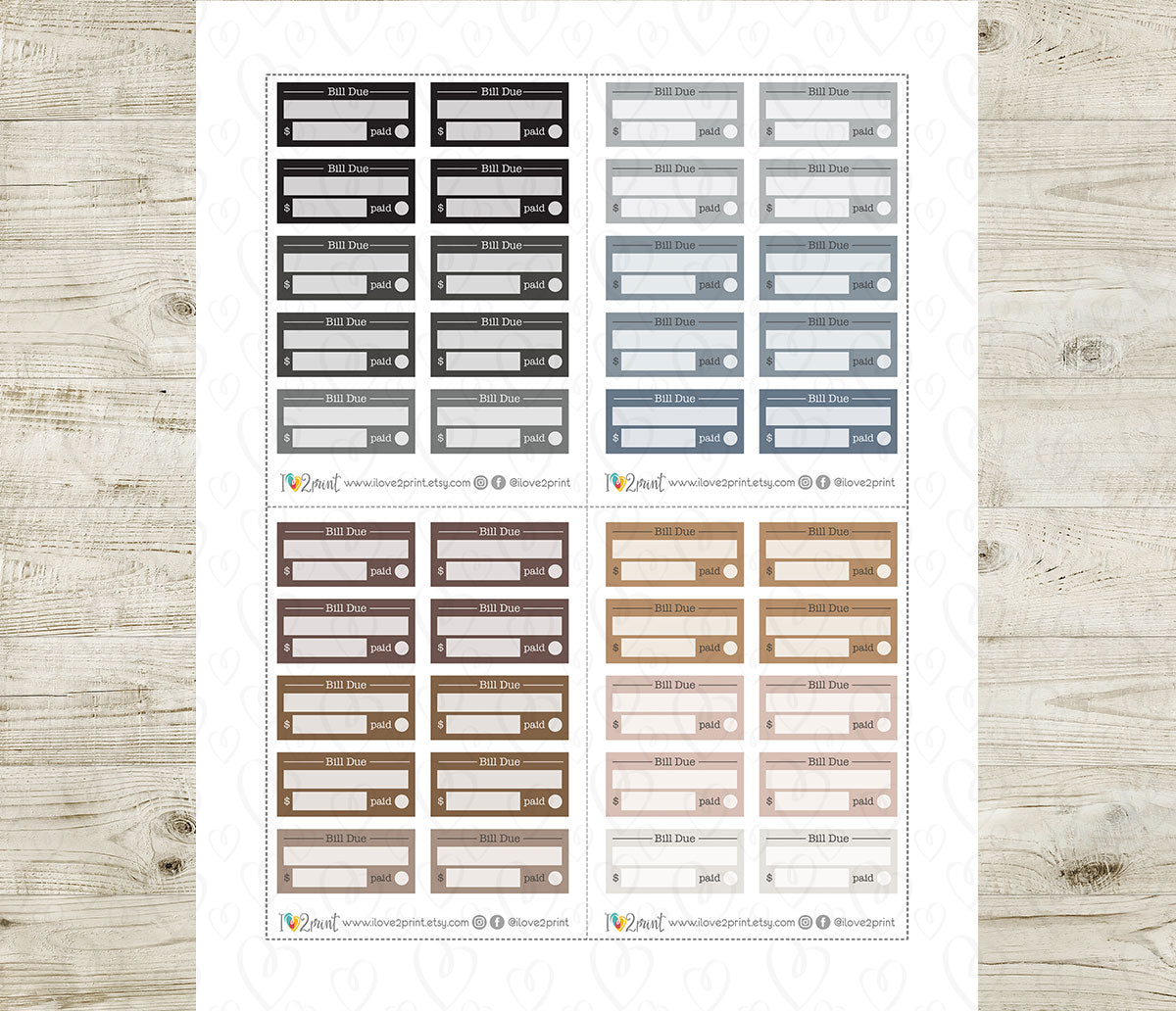 Pay Bills Printable Planner Stickers | Due Date Amount Account | PDF Cut Files | Instant Download