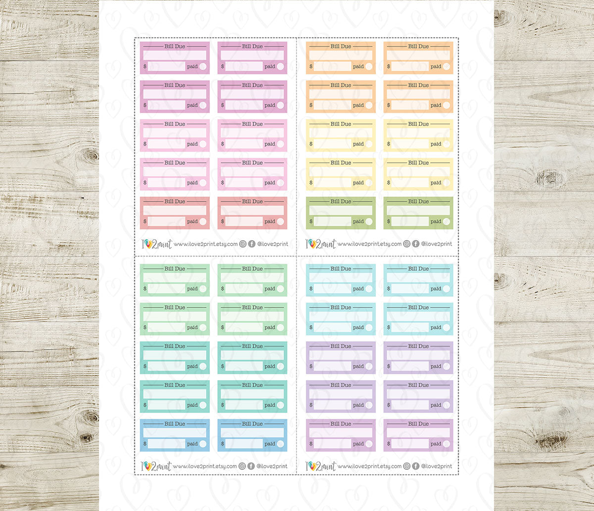 Pay Bills Printable Planner Stickers | Due Date Amount Account | PDF Cut Files | Instant Download