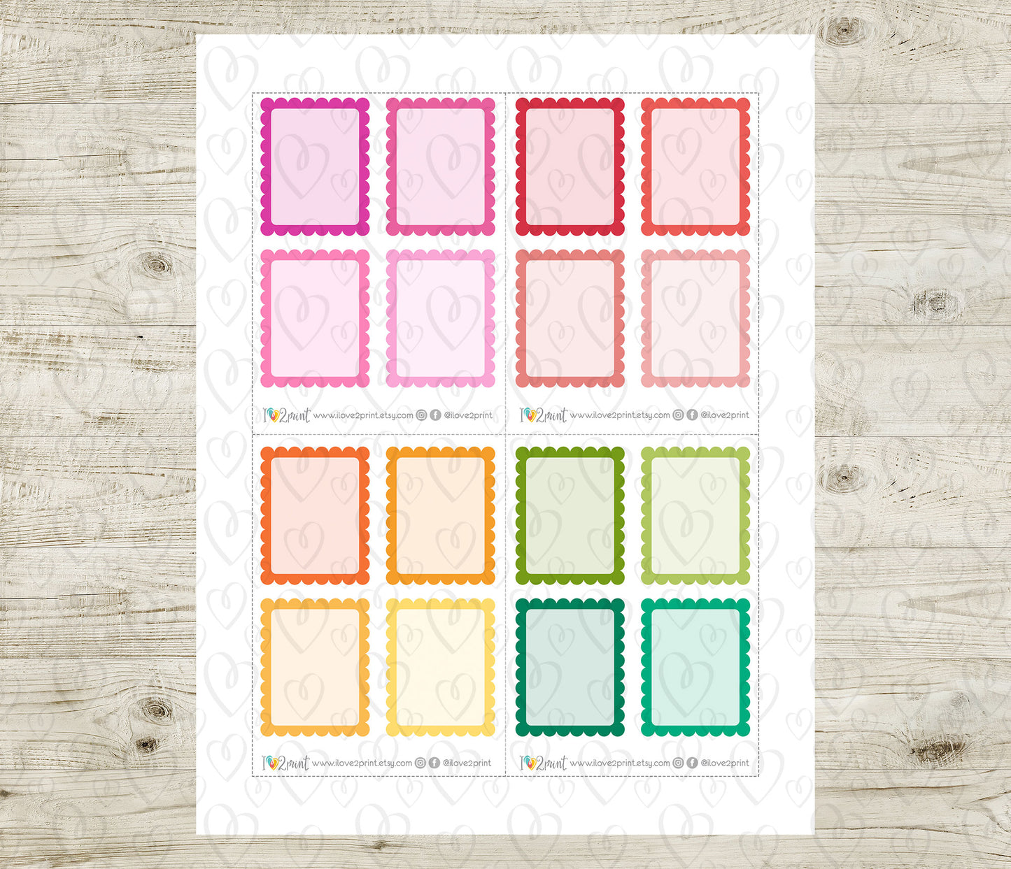 Full Boxes Scalloped - Printable Planner Stickers - PDF & Cut Files