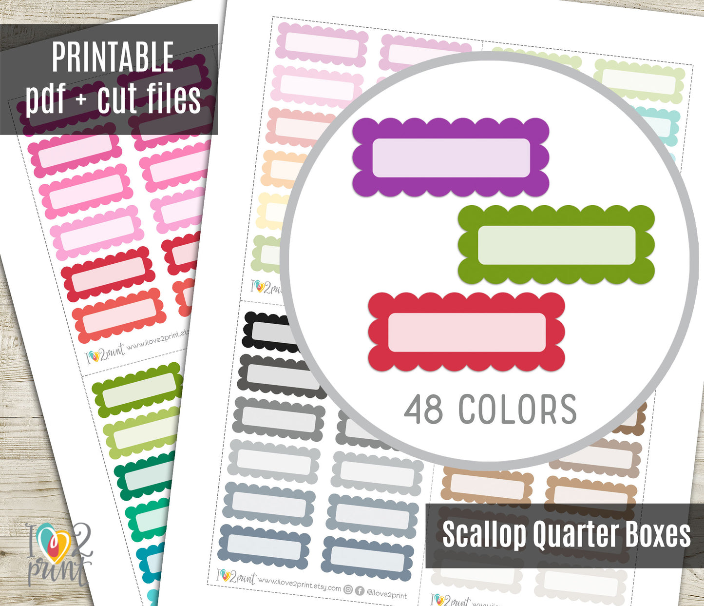 Quarter Boxes Scalloped - Printable Planner Stickers - PDF & Cut Files