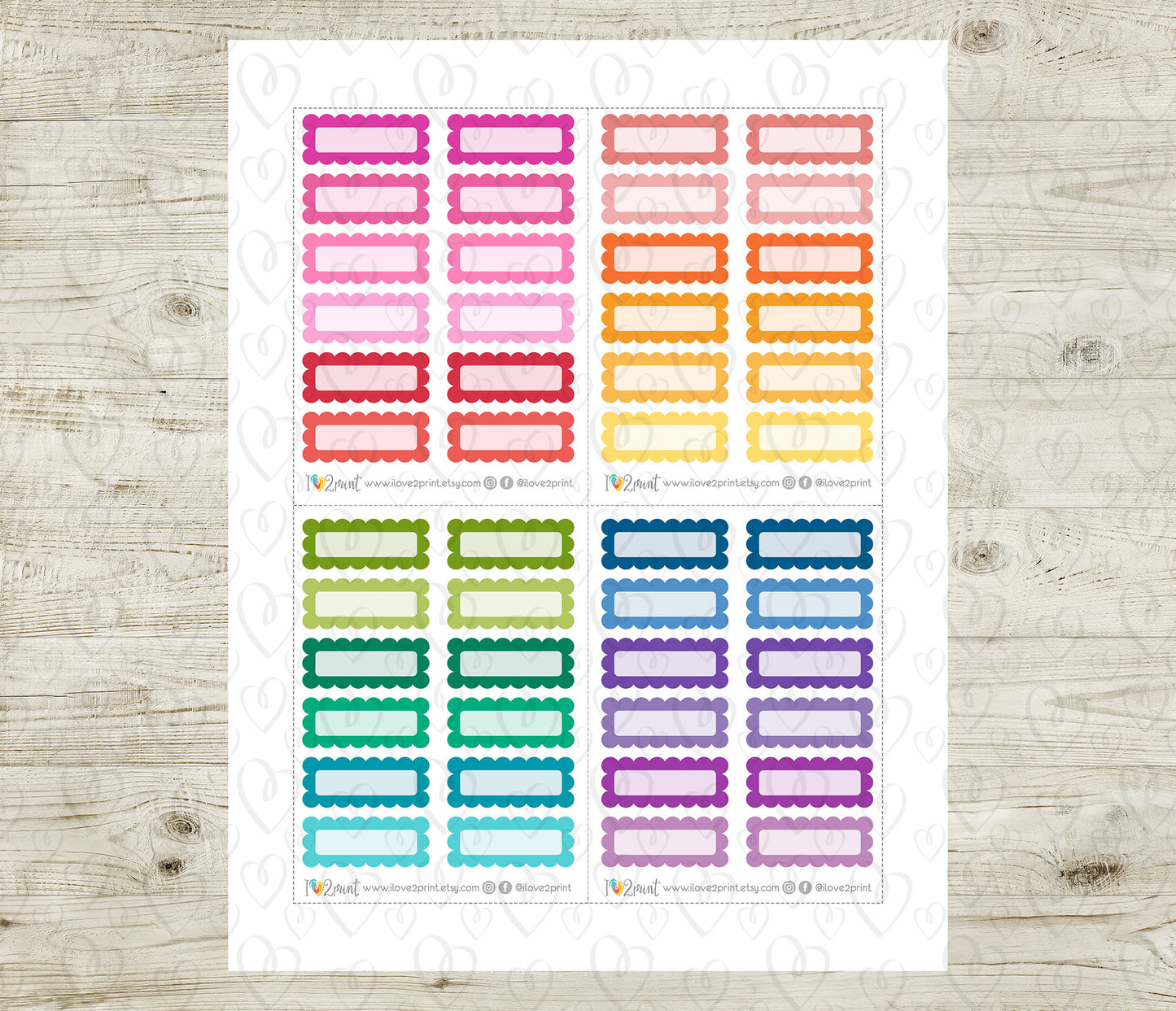Quarter Boxes Scalloped - Printable Planner Stickers - PDF & Cut Files