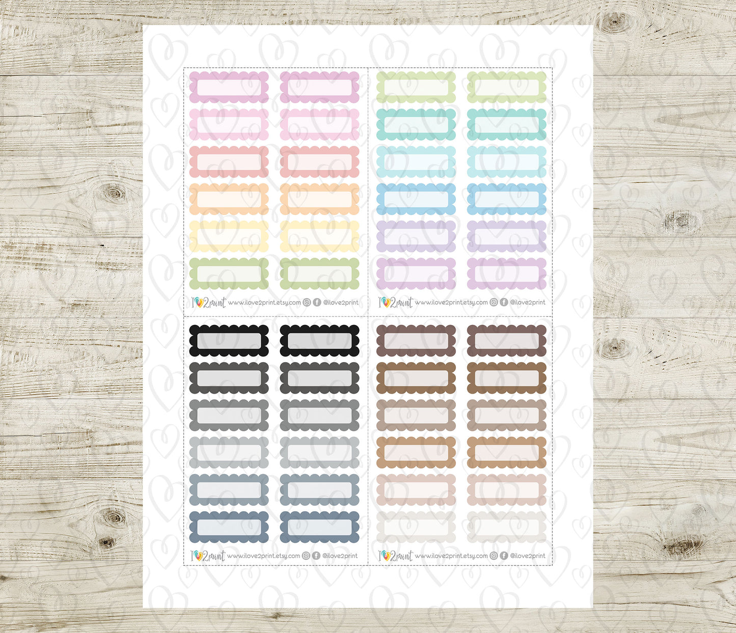 Quarter Boxes Scalloped - Printable Planner Stickers - PDF & Cut Files