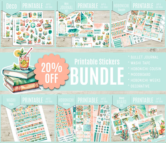 Sunny Day Complete Sticker Bundle | All 6 Sets | Teal Coral Beach Collection | PDF Cut Files
