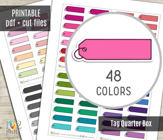 48 Colorful Tag Label Doodle Quarter Box Stickers | Printable Functional Planner Supplies | PDF & Cut Files