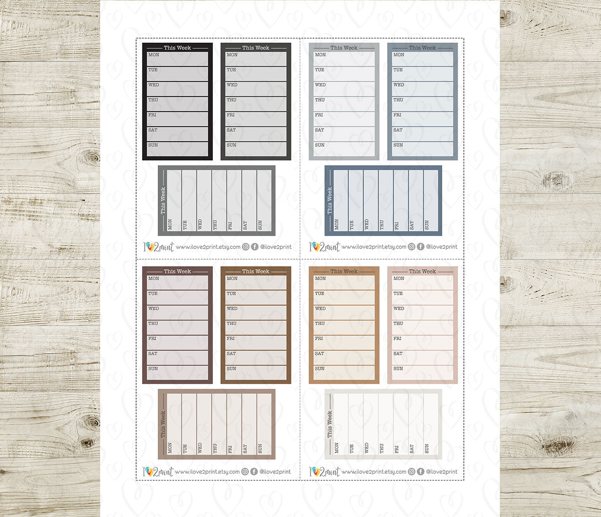 This Week Mon-Sun Printable Planner Stickers | Weekly Header Labels | PDF Cut Files