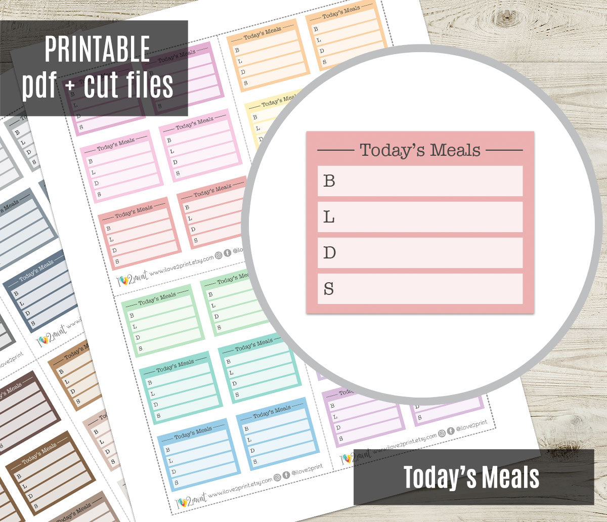 Today's Meals Printable Planner Stickers | Breakfast Lunch Dinner Snack | PDF Cut Files