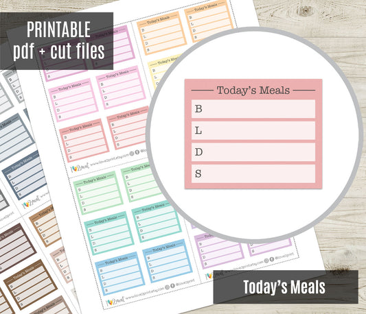 Today's Meals Printable Planner Stickers | Breakfast Lunch Dinner Snack | PDF Cut Files