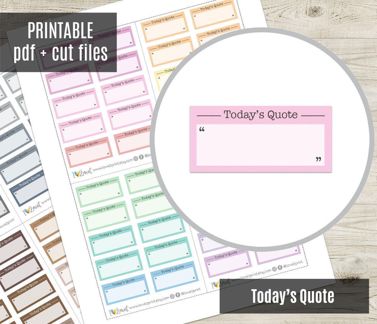 Today's Quote Printable Planner Stickers | Daily Inspiration Box | PDF Cut Files | Instant Download