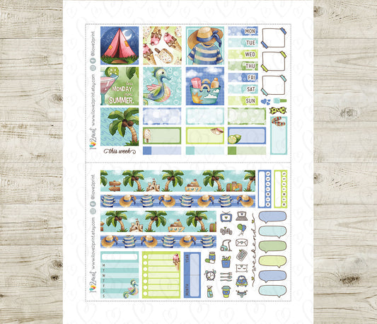 Watercolor Summer Hobonichi Cousin Stickers | Hand Painted Ocean Daily | PDF Cut Files