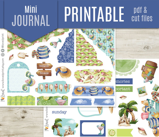 Watercolor Summer Bullet Journal Stickers | Hand Painted Bujo Sea Theme | PDF Cut Files