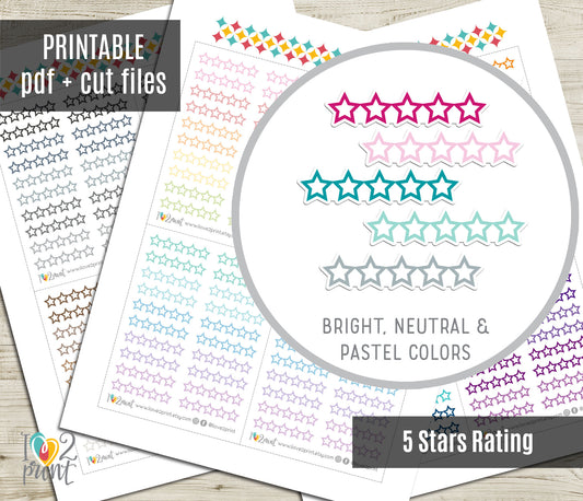 5 Star Rating Stickers – Colorful Instant Download Printable Stickers - PDF & Cut Files