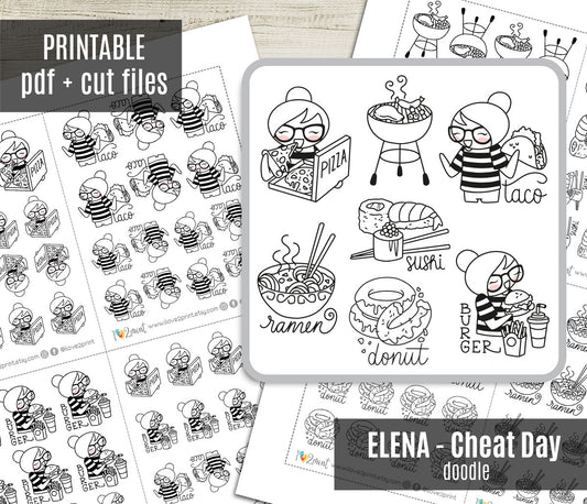 Elena Cheat Day – Takeaway Food Theme - DOODLE Printable Planner Stickers – PDF + Cut Files