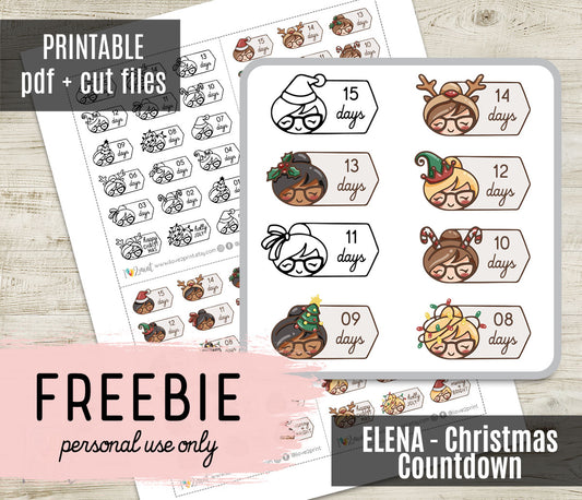 FREEBIE – Elena Christmas Countdown – Printable Planner Stickers – PDF + Cut Files – Instant Download