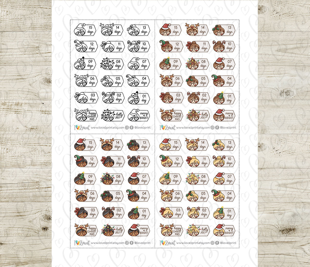 FREEBIE – Elena Christmas Countdown – Printable Planner Stickers – PDF + Cut Files – Instant Download